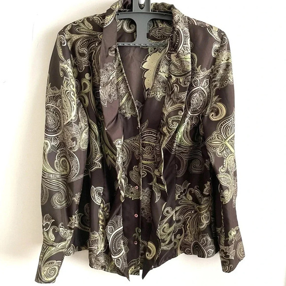 Ann Taylor  Blouse Shirt women's Silk Paisley Artsy Boho Y2K  Button Up - Picture 1 of 4